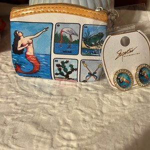 Mexican Bingo-“La Sirena” The Mermaid Coin purse & Earrings Combo